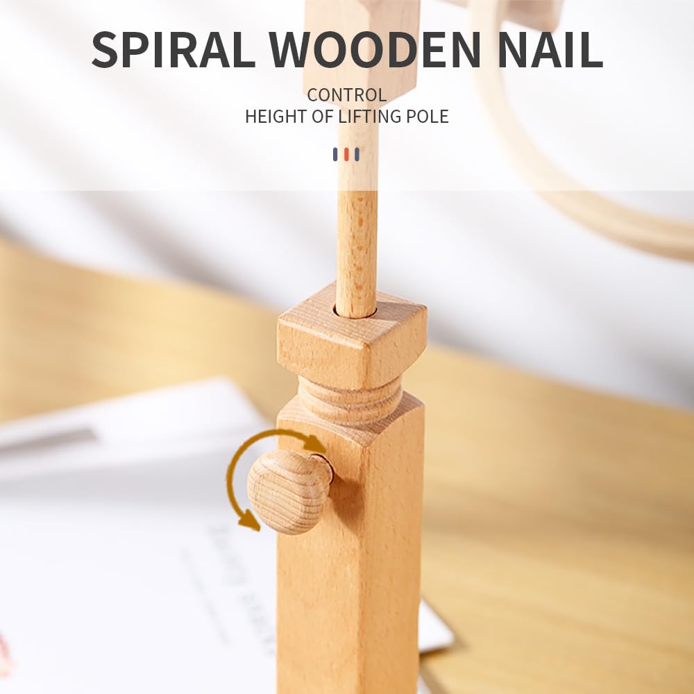 Sherbo Adjustable Embroidery Hoop Stand with 2PCS 6'' 7''Hoops, Rotated Beech Wood Cross Stitch Frame, Hands-Free Needlework Stand, Solid Hand-Polished Natural Wood Holder for Sewing Projects. S SHERBO