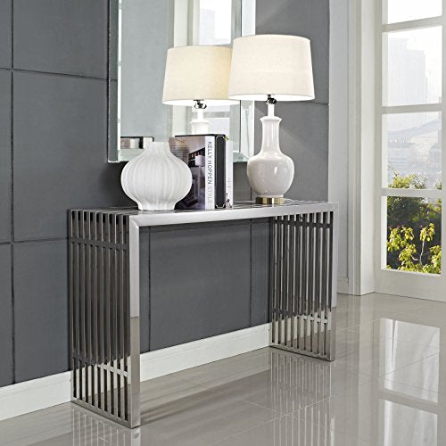 Modway Gridiron Contemporary Modern Stainless Steel Console Table, Silver Modway