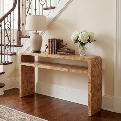 Hyfirm 51 Inch Long Rustic Burl Wooden Pattern Console Table, Farmhouse Sofa Table Behind Couch, 30” Tall Entryway Tables with Lower Shelf, Mid-Century Hallway Console for Living Room, Foyer, Cabin Hyfirm