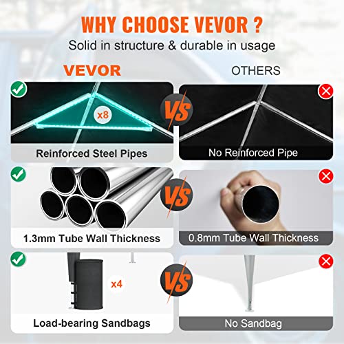 VEVOR Carport Car Canopy 10x20ft, Upgraded Heavy Duty Car Port Garage Boat Shelter Party Tent with 8 Reinforced Poles and 4 Weight Bags, UV Resistant Waterproof Tarp for SUV, Truck, Boat VEVOR