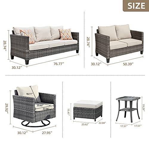 ovios Patio Furniture Set, 7 Piece Outdoor Wicker Sofa with Swivel Rocking Chairs, Loveseat and Comfy Cushions, High Back Rattan Couch Conversation Set, Beige ovios