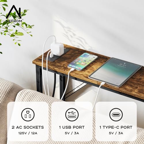 NEFROM 31.5‘’ Console Table, Skinny Entryway Table with Fast-Charging Station, Narrow Long Sofa Table, Behind Slim Couch Table for Entrance, Hallway, Living Room Decor ST-BR80-1 NEFROM