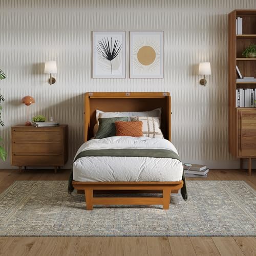 AFI, Santa Fe Twin Murphy Bed Chest with 6" Mattress & Built-in USB Charger, Light Toffee AFI