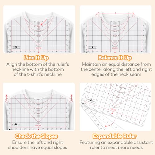 HTVRONT Tshirt Ruler Guide for Vinyl Alignment - Transparent PVC Tshirt Measurement Tool for Heat Press in HTV Vinyl, All-in-ONE T Shirt Ruler to Center Design and Craft Sewing HTVRONT