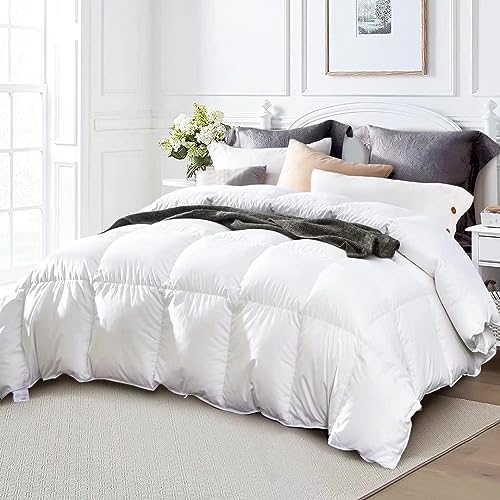 Globon King Size Down Comforter - All Season Duvet Insert with Medium Warmth, Soft and Noiseless Shell,8 Corner Tabs, and Machine Washable - White Globon