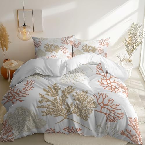 White 3 Piece Duvet Cover Set, 1 Printed Zipper Closure Duvet Cover with 2 Pillow Shams, Ultra Soft Brushed Microfiber Single with Minimalist Floral Modern Generic