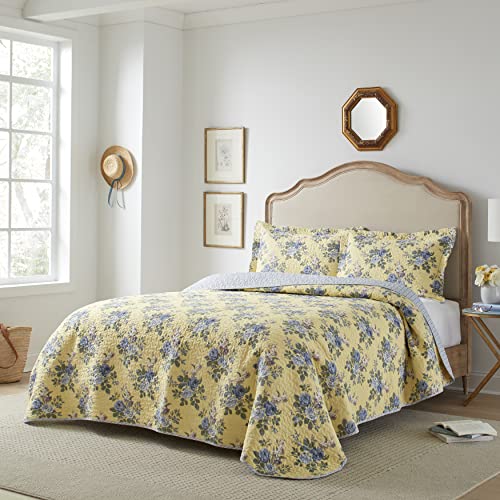 Laura Ashley - Twin Quilt Set, Reversible Cotton Bedding with Matching Sham, Lightweight Home Decor for All Seasons (Linley Yellow, Twin) Laura Ashley