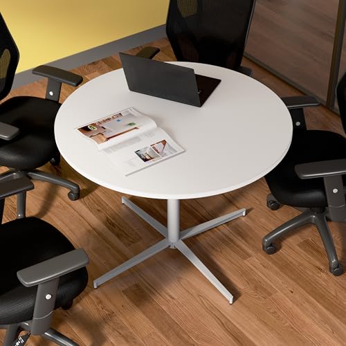 Bush Business Furniture 42-inch Round Conference Table with Metal Base, Circular Meeting Room Desk for 4 Users, White Bush Furniture