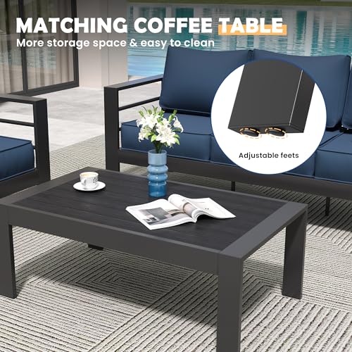 Amopatio Aluminum Patio Furniture, 8 Pieces Metal Outdoor Furniture Set, Outdoor Sectional Modern Sofa Sets with Coffee Table for Pool, Garden, Dark Grey&Blue (Included Waterproof Covers) Amopatio