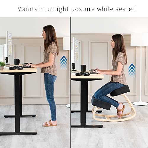 VIVO Wooden Rocking Kneeling Chair, Ergonomic Home Office Stool Posture Seat, Thick Black Cushions, Light Wood Frame, CHAIR-K04R VIVO