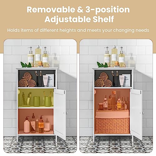 Tangkula White Freestanding Bathroom Storage Cabinet with Adjustable Shelf Tangkula