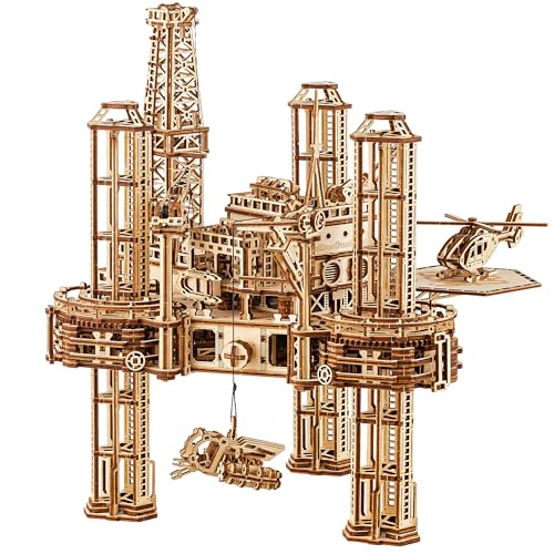 Wood Trick Offshore Rig Platform Wooden 3D Puzzles for Adults and Kids to Build - Interactive Movable Platform - Wooden Models Engineering DIY Wood Trick