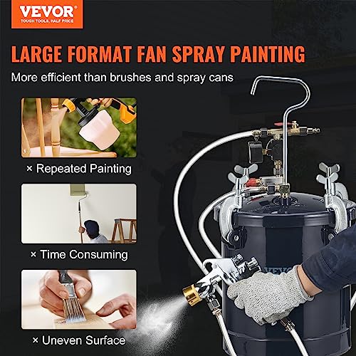 VEVOR Spray Paint Pressure Pot Tank, 10L/2.5gal Air Paint Pressure Pot, 1.5mm+4mm Two Nozzles Two Spray Paint Guns for Industry Home Decor Architecture Construction Automotive Painting, 60PSI Max VEVOR
