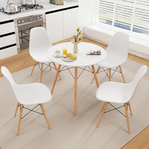 Tangkula Dining Table Set for 4, Round Kitchen Table and Chairs Set of 4 with Ergonomic Seat & Solid Wood Legs, 5-Pieces Modern Dining Set for Kitchen and Living Room Tangkula