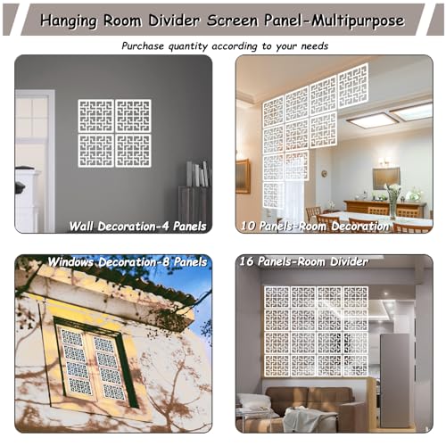 Lchen Hanging Room Divider,10 Pieces Wood-Plastic Hanging Panels 0.2“Thick Screen Panel for Living Room Bedroom Home Decoration(FY,11.4"X11.4") Lchen