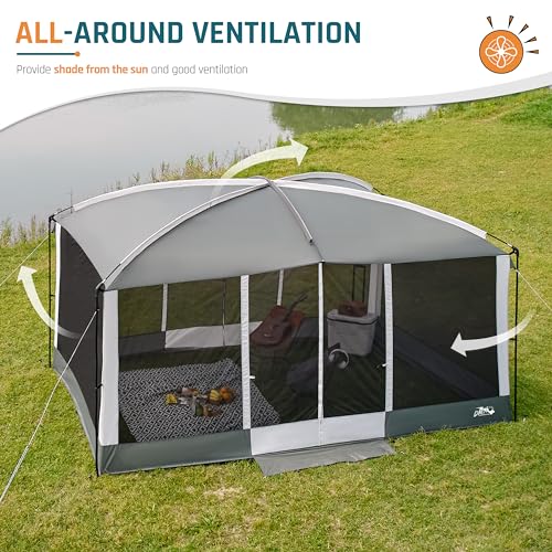 Screen House Room 13x9Ft DMH OUTDOORS Screen Tent Mesh Gazebos w/ 2 Magnetic Doors, Included Projection Screen, Camping Tent Screened Canopy Shelter for Outdoor Patios Backyards Activities DMH OUTDOORS