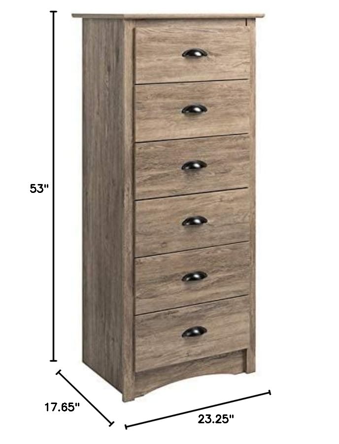 Prepac Salt Spring Rustic 6-Drawer Tall Dresser for Bedroom, Farmhouse Dresser Chest of Drawers 17.65" D x 23.25" W x 53" H, Drifted Gray, DDC-2354 Prepac