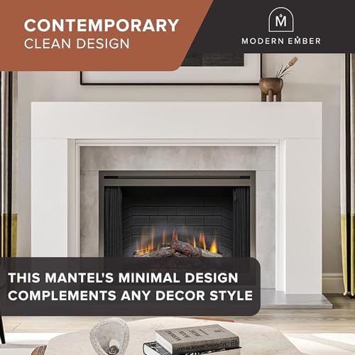 Modern Ember Sabine Wood Fireplace Mantel Surround Kit, White 56" x 42" Opening | 80" x 54" Overall | Minimal Modern Aesthetic; Includes Wooden Mantel Surround & Shelf Modern Ember