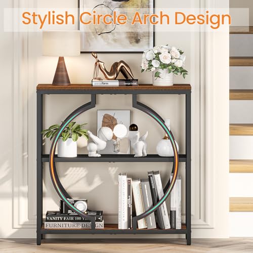 Snughome Entryway Table with 3 Tier Storage Shelves, Narrow Console Table Industrial Sofa Table with Circle Base, Behind The Couch Entrance Table for Hallway, Living Room, Foyer Snughome