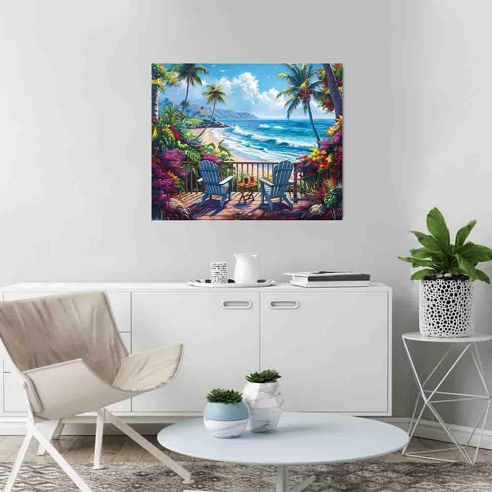 Scenery Paint by Numbers Kit for Adults Beginner,Beach Paint by Number Kits on Canvas for Adults Beginner,Digital Oil Painting Kits for Home Wall Decor 19.6X15.7 Inch (Without Frame) Kaixine