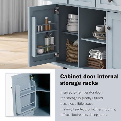 Coolove Kitchen Cart with Rubber Wood Drop-Leaf Countertop,Kitchen Island on 5 Wheels with Storage Cabinet and 6 Drawers for Dinning Room Coolove