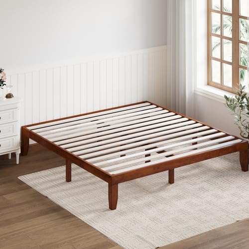 Giantex 14-Inch King Walnut Wood Platform Bed Frame – Minimalist Mattress Foundation with Heavy-Duty Slat Support Giantex