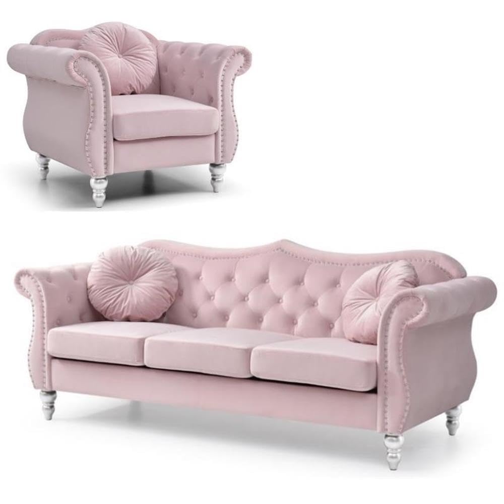 Home Square 2-Piece Furniture Set with Sofa and Chair in Pink Home Square