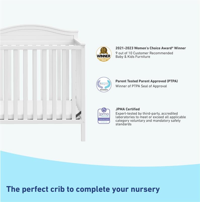 Graco Stella 4-in-1 Convertible Mini Crib with Bonus Mattress (White) – Includes Bonus 2.50 Inch Thick Mattress with Water-Resistant Cover, Converts to Twin Bed with Headboard and Footboard Graco