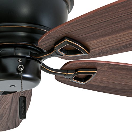 Honeywell Ceiling Fans Glen Alden, 52 inch Classic Flush Mount Indoor Ceiling Fan with No Light, Pull Chain, Quick-2-Hang Dual Finish Blades, Reversible Motor - 50516-01 (Oil Rubbed Bronze) Honeywell Ceiling Fans