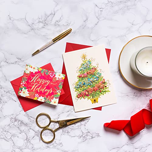 Papyrus Christmas Cards Boxed with Envelopes, Peace and Happiness, Christmas Tree (12-Count) Papyrus