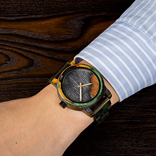 BOBO BIRD Men Wooden Watch Fashion Quartz Analog Wristwatch Colorful Handmade Wooden Watches for Men (Green-Wood) BOBO BIRD