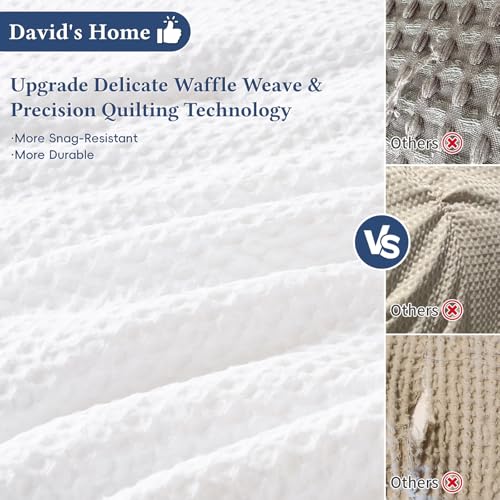 David's Home Waffle Weave Comforter Set 3PCS King Size, Soft Breathable Lightweight Cozy Skin-Friendly Warm for All Season, Elegant Aesthetic Home Decor Bedding Set with Pillow Shams, White David's Home