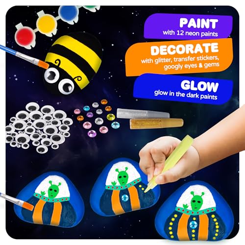Kids Arts and Crafts Rock Painting Kit - Glow in The Dark - Arts & Crafts Birthday Christmas Gift for Girls Ages 8-12 - Craft Kits for Kids Ages 4-8 - Creative Art Kid Toy for 7 8 9 10 Year Old Crincy