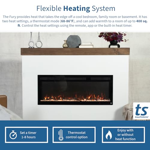 Touchstone Smart Electric Fireplace-The Fury 46" Wide- 4.5" Thin in Wall Recessed-100 Realistic Flame/Ember Bed Color Combos-1,500W Heater-Larger Viewing Area-Alexa/WiFi Enabled Touchstone