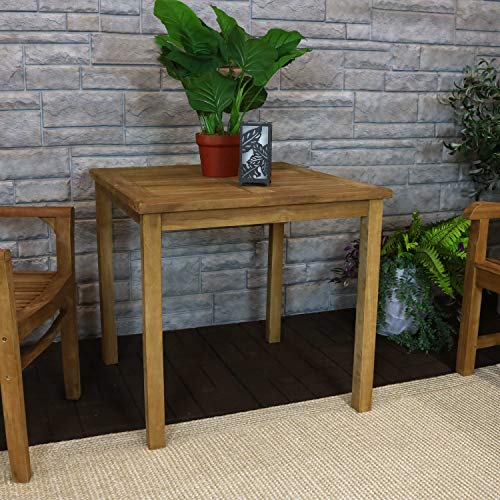 Sunnydaze Solid Teak Outdoor Dining Table - Light Brown Wood Stain Finish - Square - 32 Inches Long - Patio, Deck, Lawn, Garden, Terrace or Backyard Use Sunnydaze