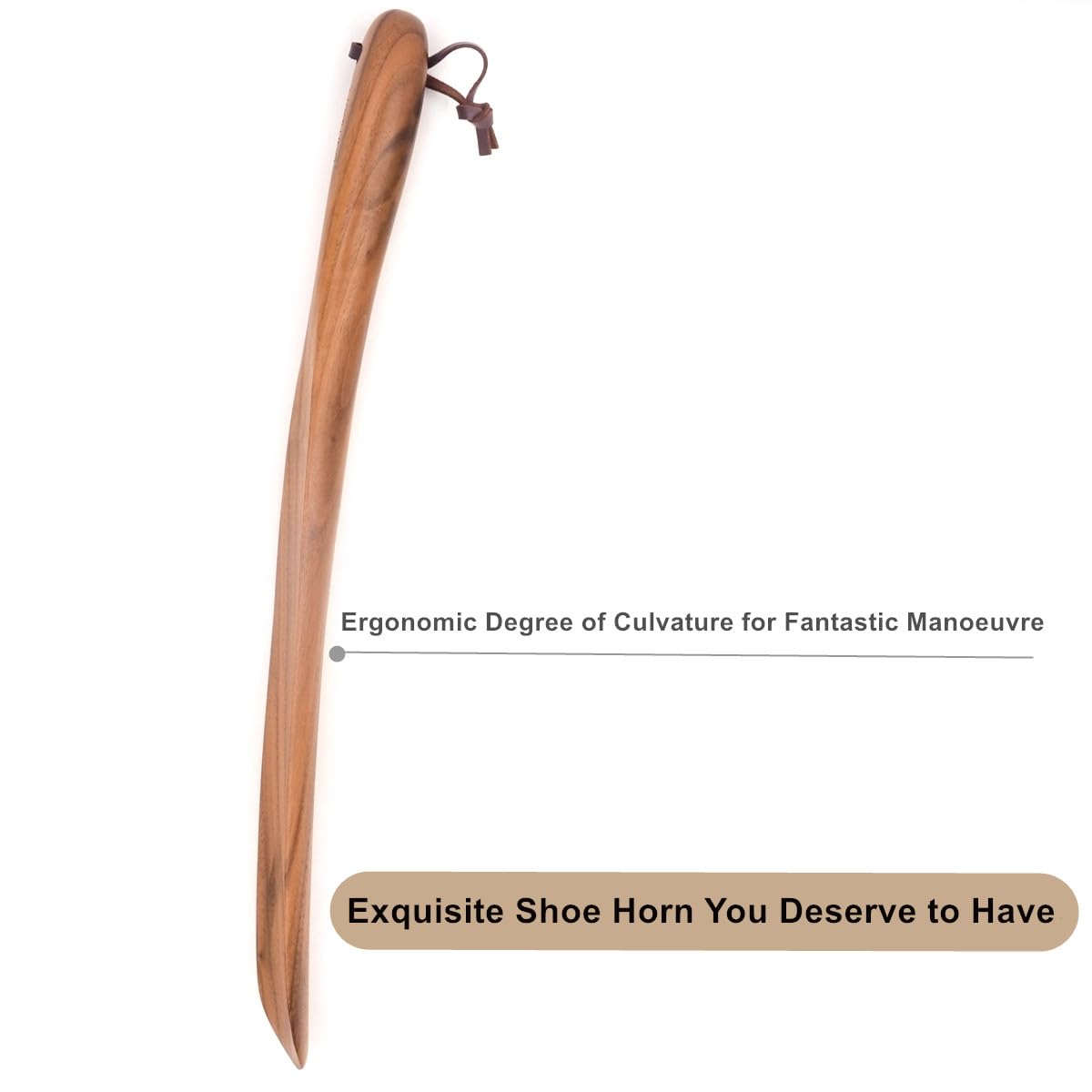 Bamber Wooden Shoe Horn Wood Shoehorn with Handle for Seniors Women Men Kids, 15'' Long, Black Walnut Bamber