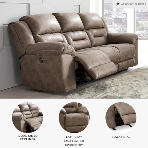 Signature Design by Ashley Stoneland Faux Leather Power Reclining Sofa, Light Brown Signature Design by Ashley
