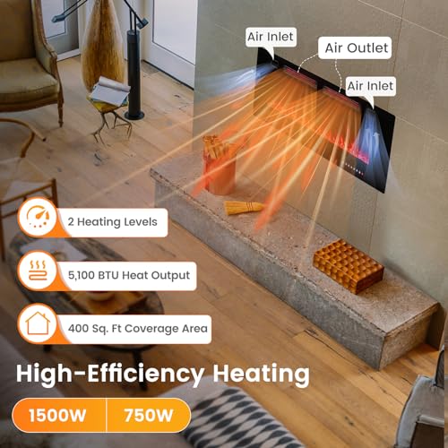 COSTWAY Ultra-Thin Smart WiFi Electric Fireplace 42-inch Wide, Compatible with Alexa & Google Assistant, 750W/1500W Fireplace Heater with 12 Flame and Flame Bed Colors, Remote/APP Control, Black COSTWAY