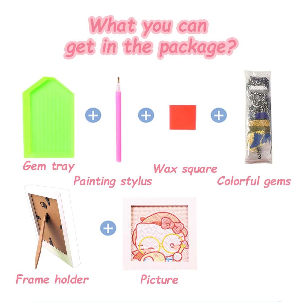 Akutoer Cute Anime 5D Diamond Drawing Kits, Gem Arts & Crafts Supplies with Frames, Cartoon Painting with Diamond, DIY Paint Supplies for Kid(Kitty) Akutoer