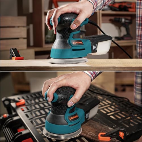 DOVAMAN ROS01A Orbital Sander, 3A Random Orbit Sander, 6 Variable Speeds, Up to 13000 rpm, 12pcs Sandpapers, 5in Sanding Pad, Dust Collection, Electric Sander Perfect for Woodworking DOVAMAN