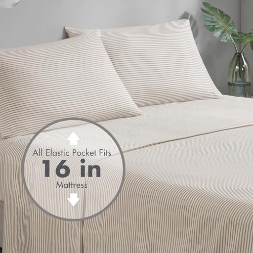 Madison Park Essentials King Comforter Set, Bed in A Bag Comforter & Sheet Set, Modern Casual Stripes Print, All Seasons, Soft Microfiber Bedding Makeover, Matching Shams, King Taupe/Grey 7 Piece Madison Park