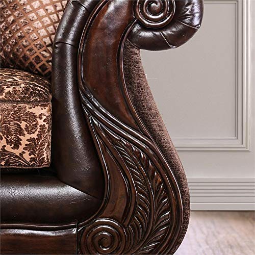 Furniture of America Eduard Traditional Faux Leather Cushioned Sofa in Brown Furniture of America