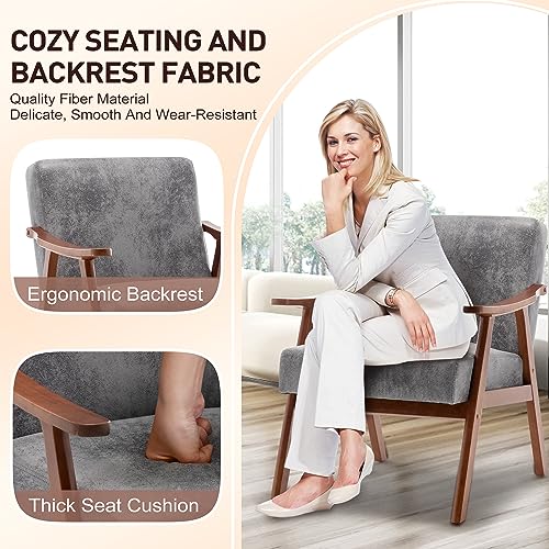 Furnimart Grey Accent Chair, Mid Century Modern Living Room Chair with Wood Frame, Comfy Armchair Wingback Chair for Office Study Vanity Bedroom Waiting Room Furnimart