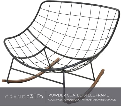 Grand patio Rocking Chair Outdoor, E-Coated Papasan Rocking Chair with Cushion, Outdoor Rocker Recliner Chair for Patio Porch Garden Backyard, Grey Grand patio