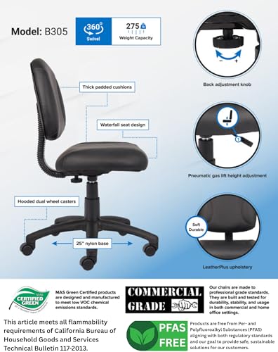 Boss Office Products Posture Task Chair Without Arms in Black, Low-Back (B305) Boss Office Products