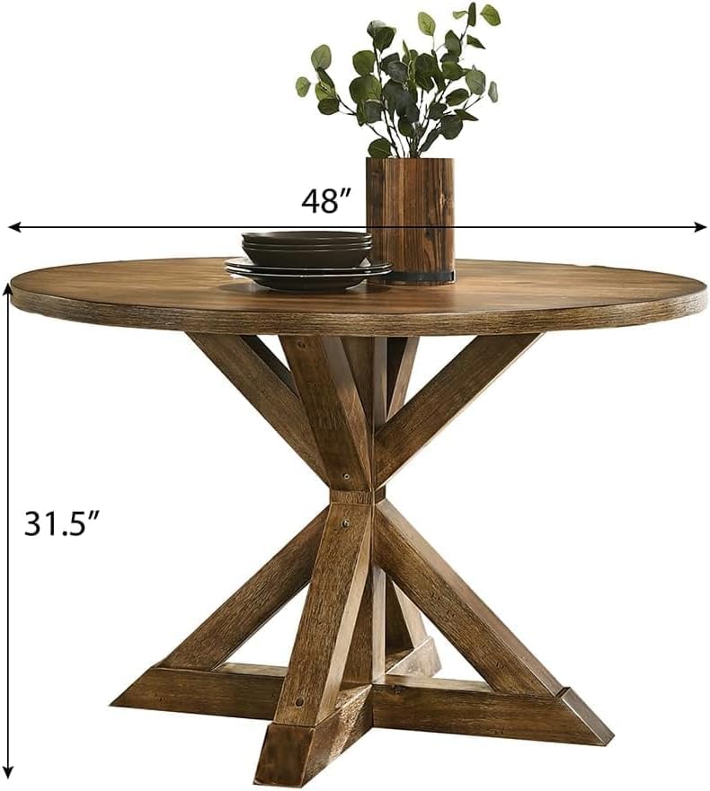 JURMALYN 48" Round Dining Table Set for 4, 5-Piece Wooden Kitchen Table Farmhouse Rustic Circle Dining Table Set of 5 with Upholstered Dining Chairs for Living Room Furniture (Natural, 31.5" H) JURMALYN