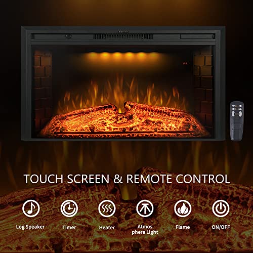 Benrocks 40'' Electric Fireplace Inserts, Recessed & Built in Wall Electric Fireplace Heater with Fire Crackling Sound, Adjustable Top Light & Flame Speed, Overheating Protection, 750/1500W Black Benrocks