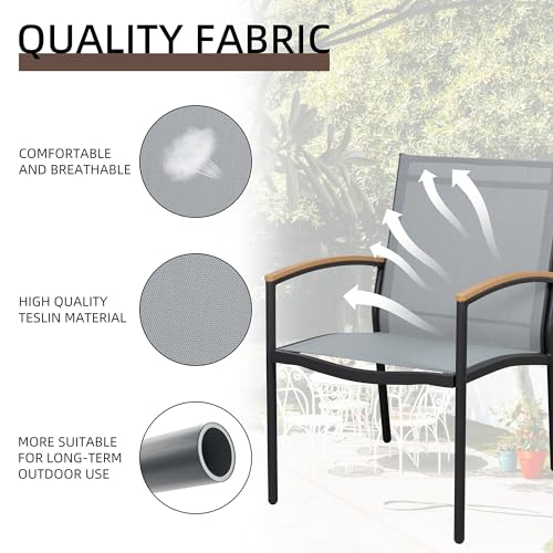 Shintenchi 3 Pieces Patio Bistro Sets, Outdoor Textilene Fabric Conversation Bistro Set, Textilene Fabric Front Porch Chairs Small Patio Furniture Set with Table for Lawn,Garden,Balcony (Grey) Shintenchi