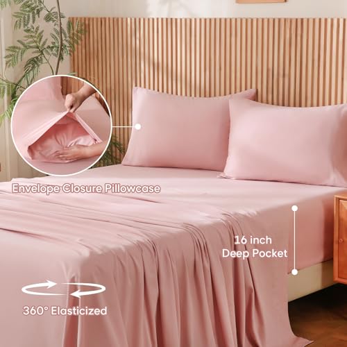 JSD 100% Cotton Sheet Set Twin, Dusty Pink Sateen Sheets 300 Thread Count, Soft Breathable Bed Sheets Deep Pocket JSD