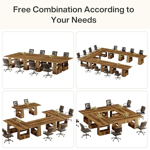 Tribesigns 63 inch Conference Table with 4 Shelves, Rectangular Meeting Table for Office, Large Sturdy Business Desk, Seminar Tables for 6-8 People (1, Brown) Tribesigns